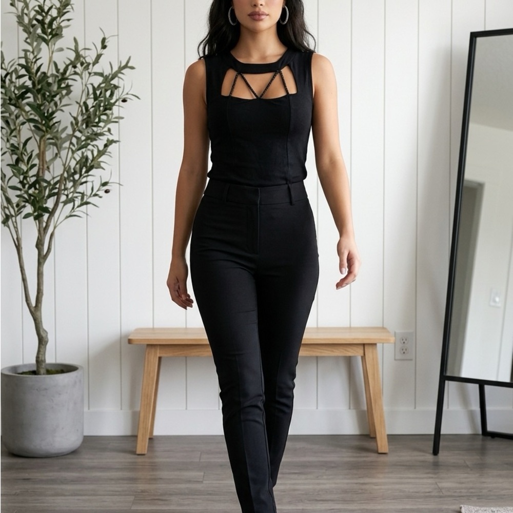 Black Sleeveless Cutout Knit Top - Women's Blouse